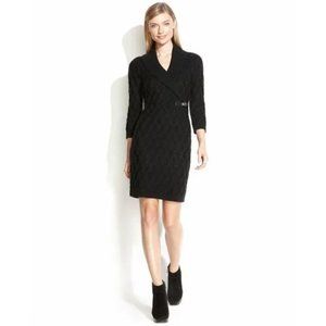 CALVIN KLEIN Black 3/4 Sleeve Cable Knit dress